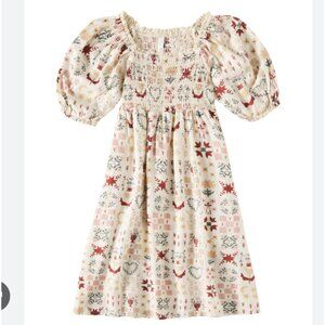 Rylee + Cru Della Dress Girls 2-3Y Cream Puff Sleeve Smocked Woodland Floral